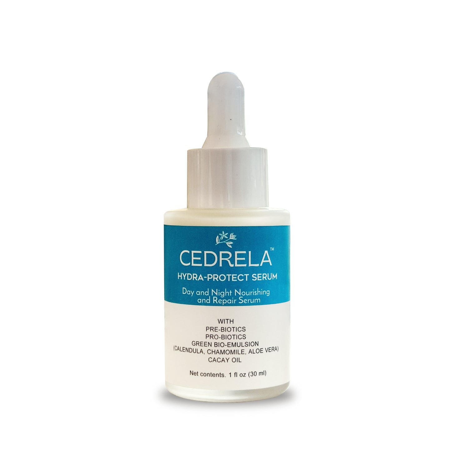 Cedrela Hydra-protect serum Day Night Nourishing Repair Postbiotics Bioemulsion Caléndula Manzanilla Aloe Vera Aceite de Cacay Vegano Totalmente natural 1 fl oz Suero hidratante probioticos