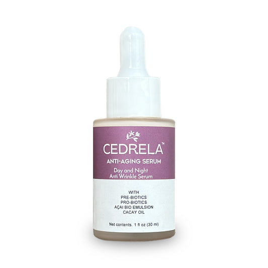 Cedrela Anti-aging Serum Day Night Anti-wrinkle prebiotics probiotics acai bio emulsion cacay oil plumps skin antioxidant vegan paraben-free 1 oz Suero antiedad probioticos