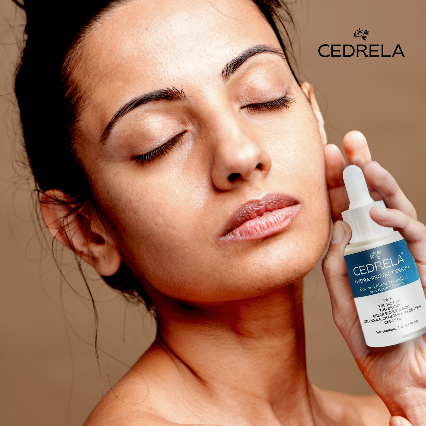 Cedrela Hydra-protect serum Day Night Nourishing Repair Prebiotics Probiotics Bioemulsion Calendula Chamomile Aloe Vera Cacay Oil Vegan All-natural 1 fl oz Suero hidratante probioticos